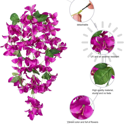 2PCS Artificial Bougainvillea Hanging Flowers – UV Protected Silk Vine Garlands for Outdoor Balcony, Garden, Patio & Home Decoration