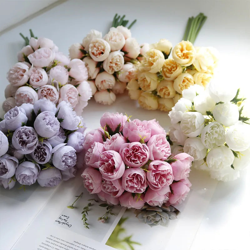 27-Head Artificial Peony & Rose Silk Bouquet Bulk – Rose Pink Arrangement
