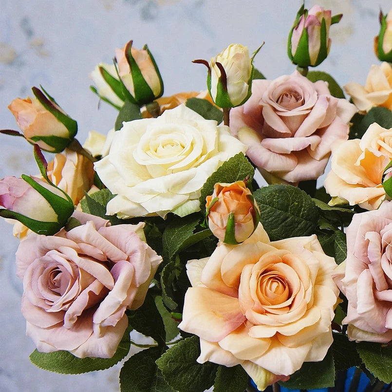 Artificial Pink Rose Branch Bouquet – Silk Big Bloom