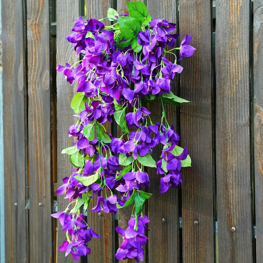 2PCS Artificial Bougainvillea Hanging Flowers – UV Protected Silk Vine Garlands for Outdoor Balcony, Garden, Patio & Home Decoration