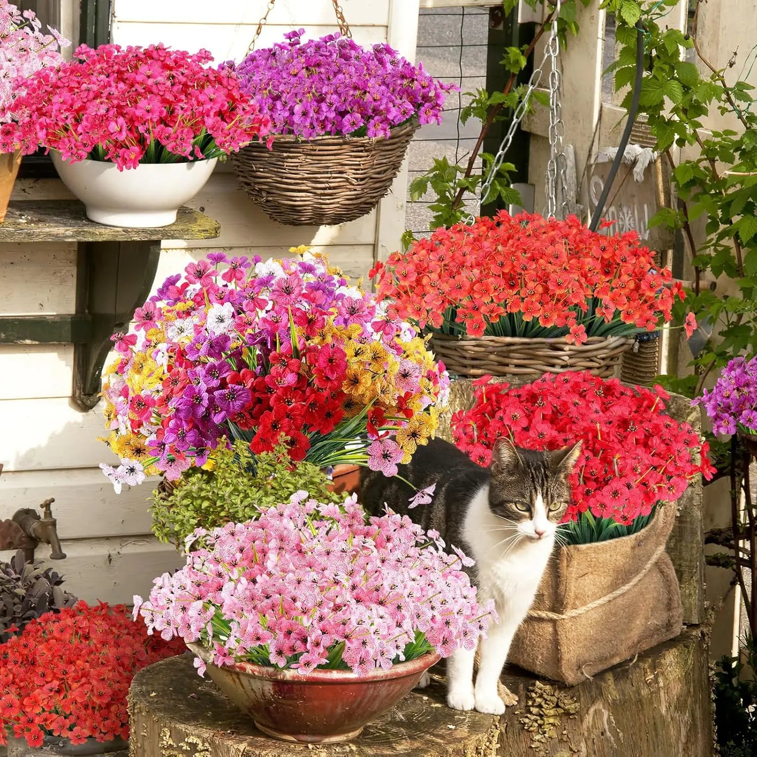 Artificial Carnation & Geranium Bushel Bouquet Outdoor