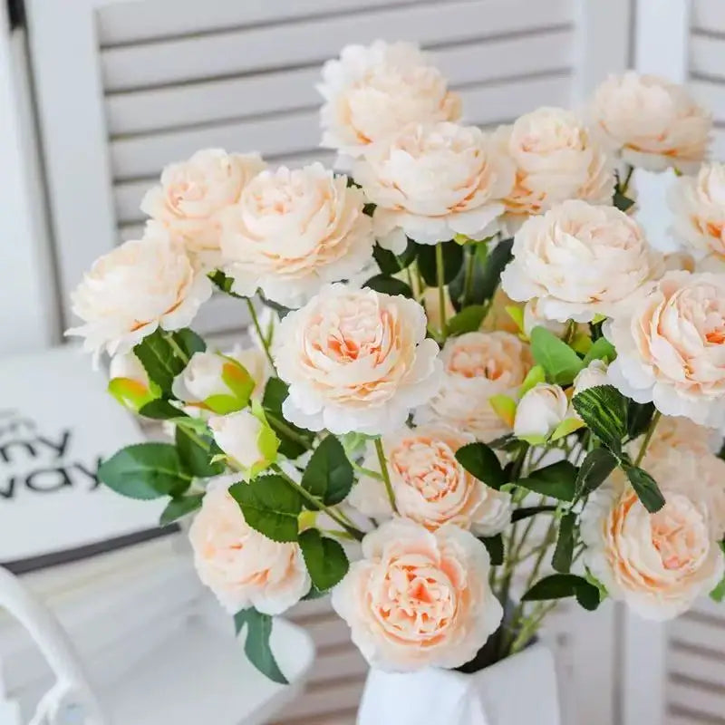 3 Head Artificial Peony & Rose Bouquet – Pink White Silk