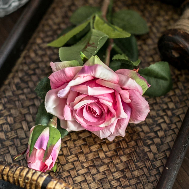 Artificial Pink Rose Branch Bouquet – Silk Big Bloom