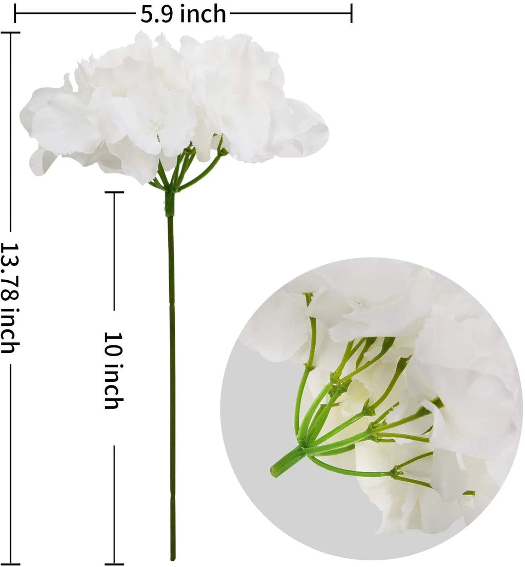 10PCS Artificial White Hydrangea Flowers – Real Touch Silk Hydrangea Branch Stems, Faux Hydrangea Bouquet for Wedding, Home Decor & Centerpieces
