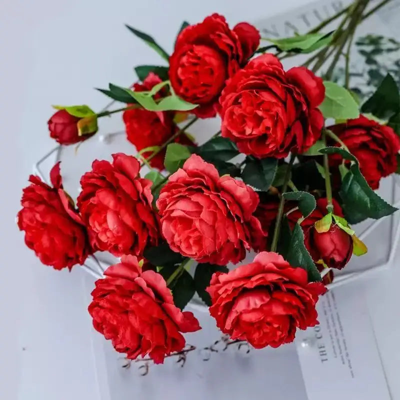 3 Head Artificial Peony & Rose Bouquet – Pink White Silk