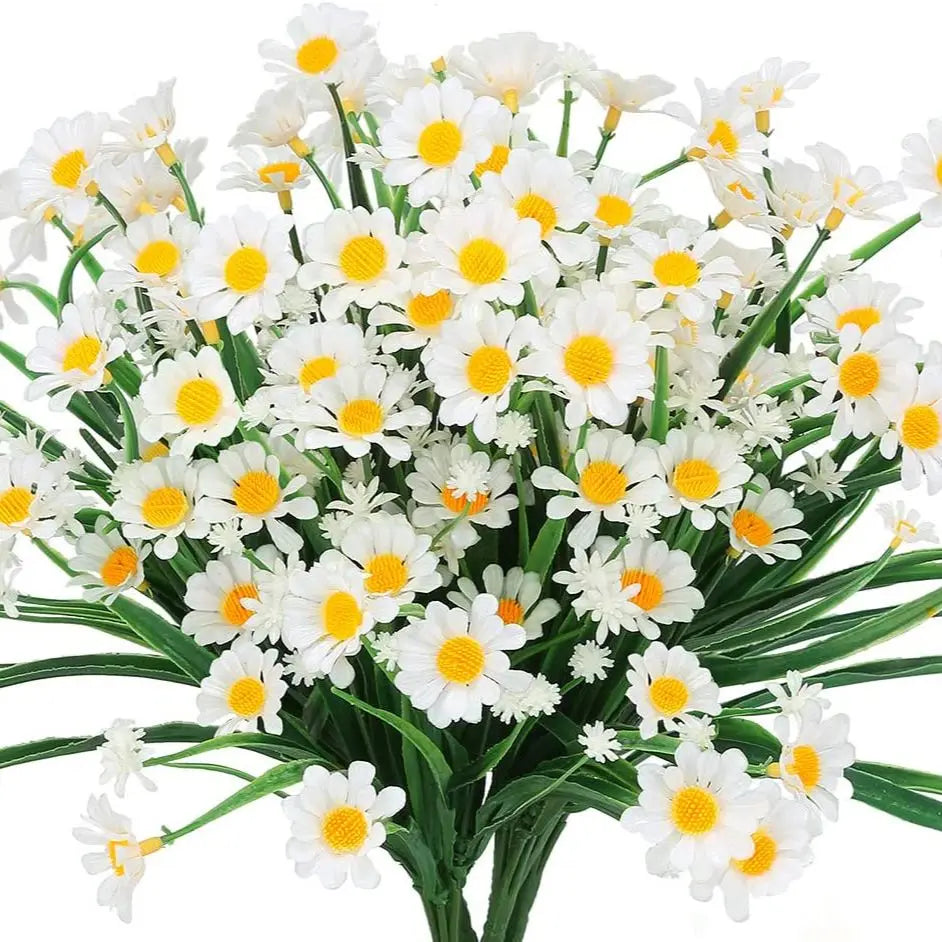 UV Resistant Artificial Daisy Flowers – Faux Outdoor Foliage Plants for Window Boxes, Hanging Planters, Garden, Farmhouse & Home Decor (White, Pink, Purple, Yellow)