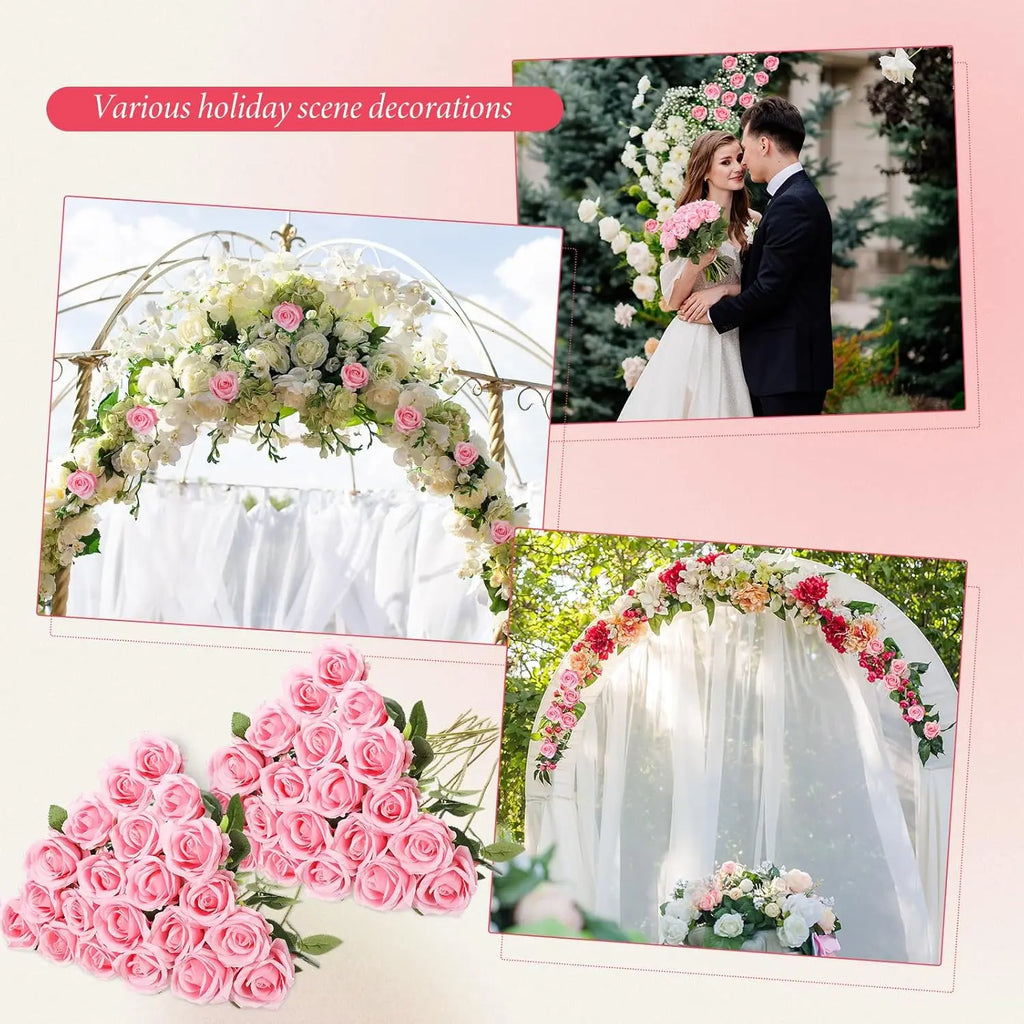 50PCS Bulk Artificial Velvet Roses – Faux Wedding Bouquet Flowers