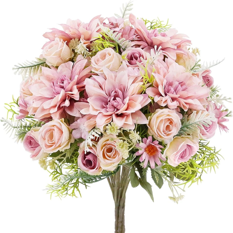 Artificial Rose Bouquet with Dahlia & Hydrangea Fillers – Colorful