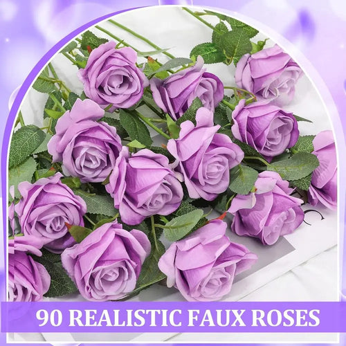 90PCS Artificial Long Stem Roses – Velvet Touch Bulk Flowers