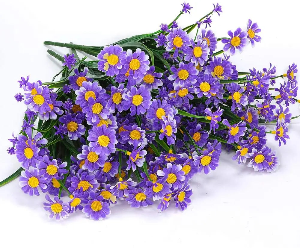 UV Resistant Artificial Daisy Flowers – Faux Outdoor Foliage Plants for Window Boxes, Hanging Planters, Garden, Farmhouse & Home Decor (White, Pink, Purple, Yellow)