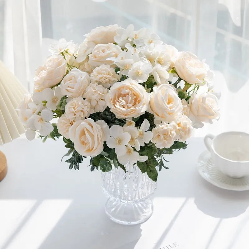 Bulk Artificial Rose Peony Hydrangea Wedding Bouquet