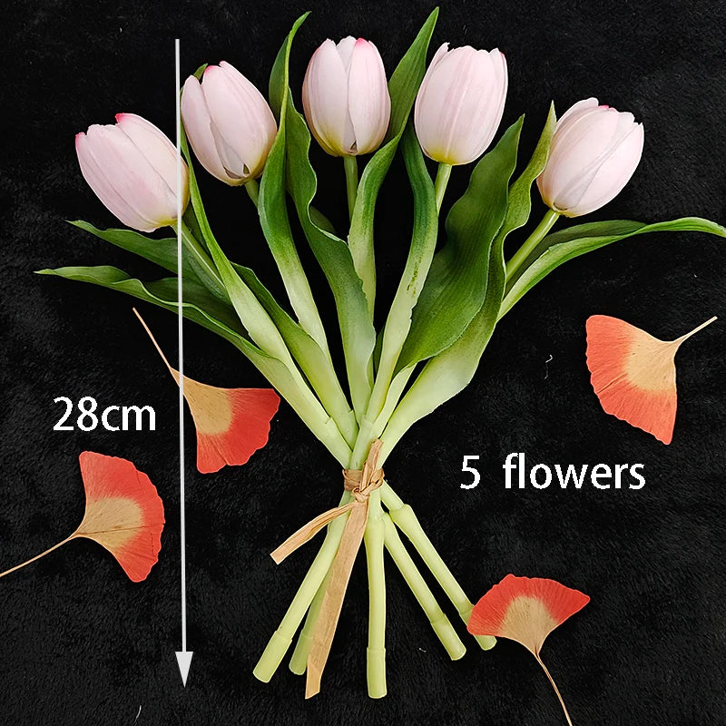5PCS Real Touch Silicone Tulip Artificial Flower Bouquet Bulk – Latex Faux Tulips