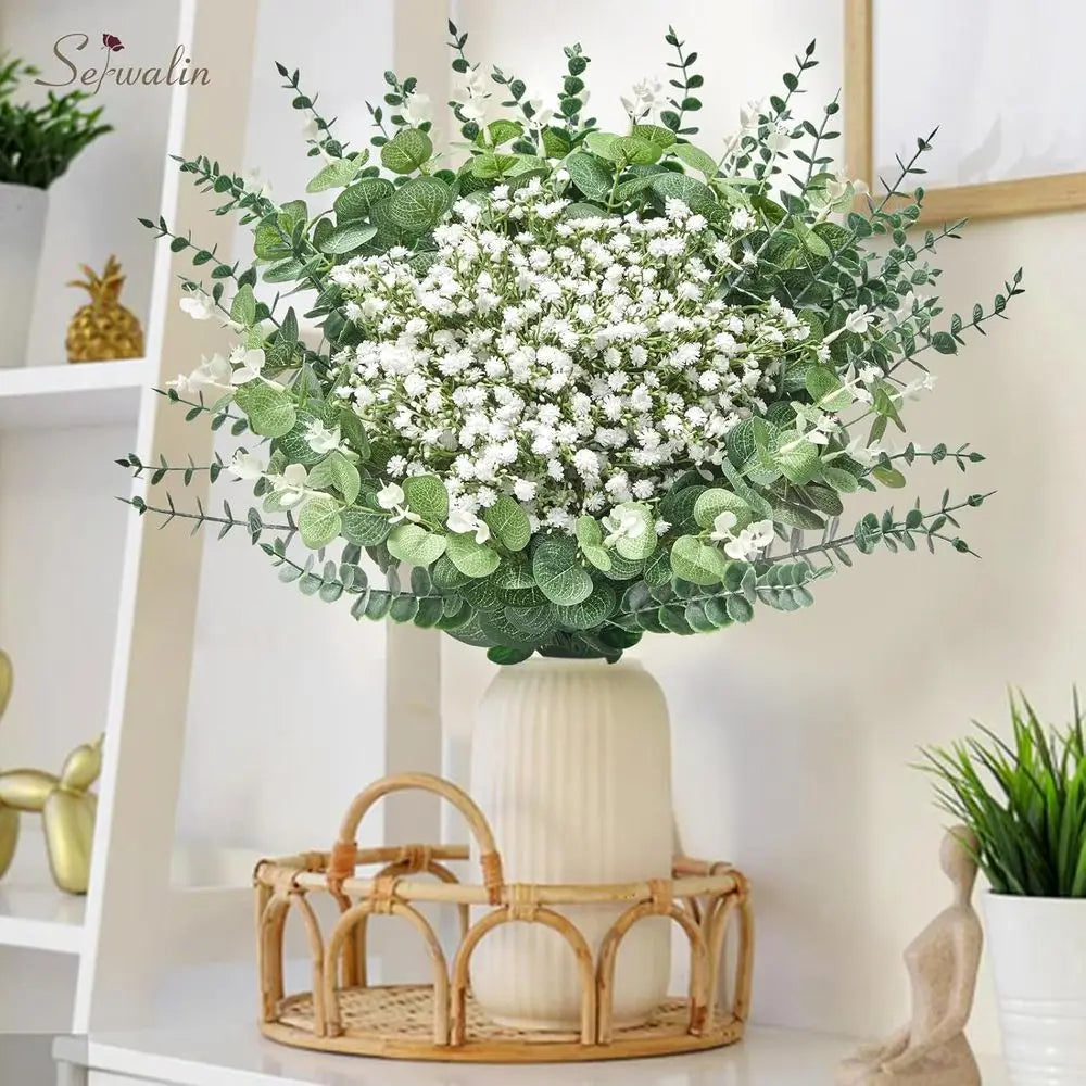200PCS Artificial Eucalyptus & Baby’s Breath Bulk Stems