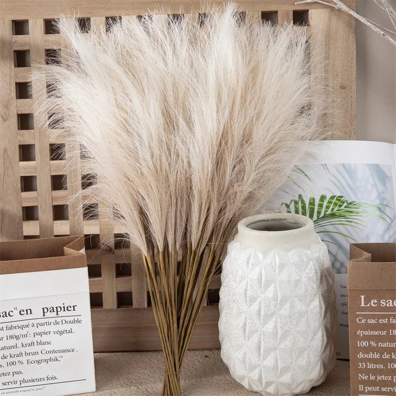 10PCS Artificial Pampas Grass Bouquet Bulk – Silk Reed Grass Stems for Boho Wedding