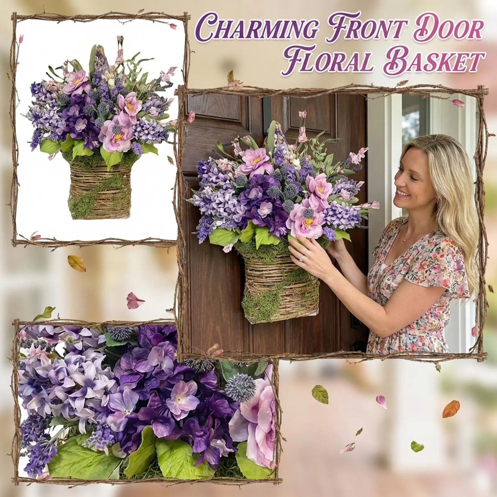 Artificial Flower Hanging Basket, Front Door Decor