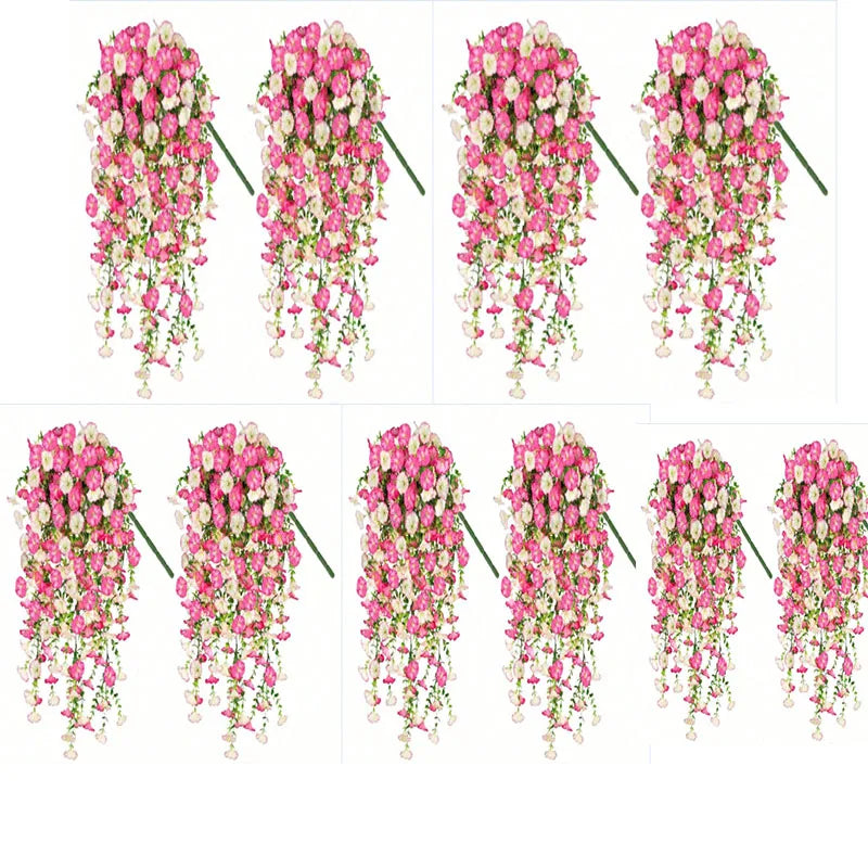 1/10PCS Artificial Morning Glory Hanging Flowers – UV Resistant Faux Petunia Vine Plants for Outdoor Wall, Garden, Porch, Wedding & Home Decor