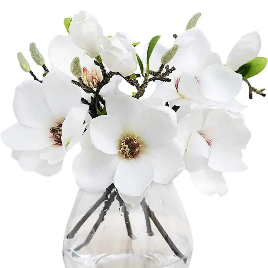 Artificial Magnolia Bouquet – Real Touch White Silk Stems