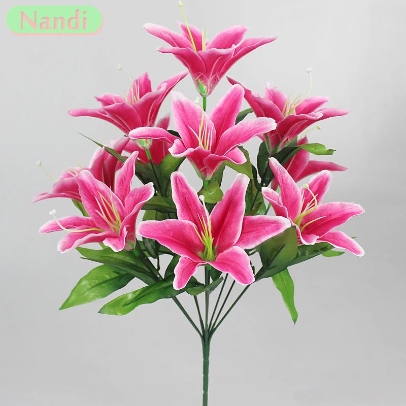 10 Heads Artificial Lily Flower Bouquet Bulk – European Style Multicolor Faux Lilies