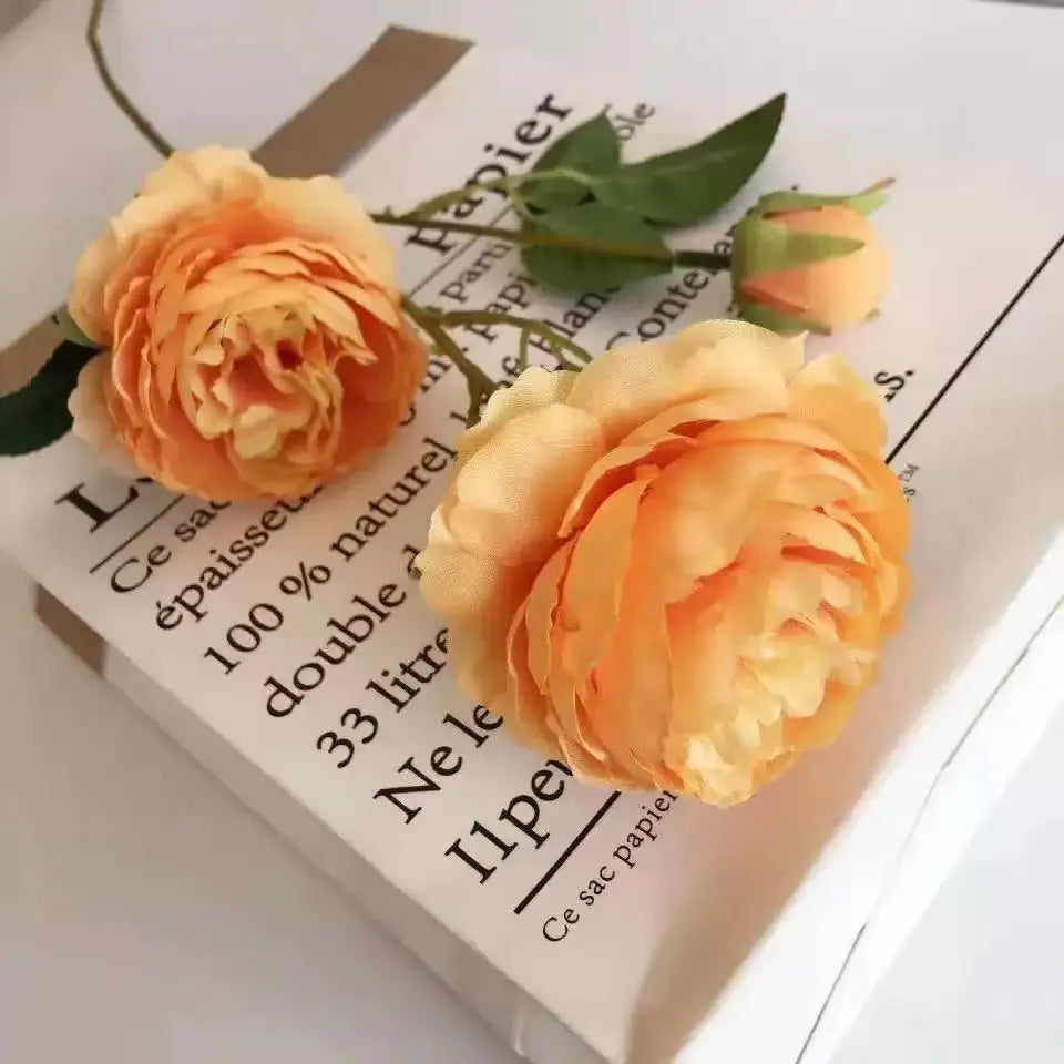 3 Head Artificial Peony & Rose Bouquet – Pink White Silk