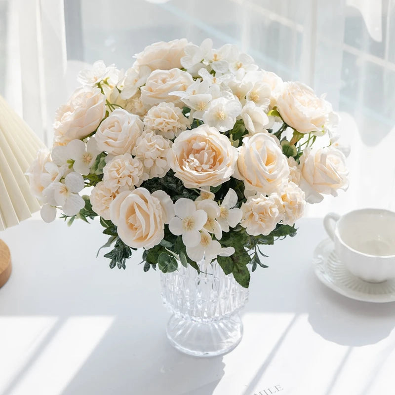 Bulk Artificial Rose Peony Hydrangea Wedding Bouquet