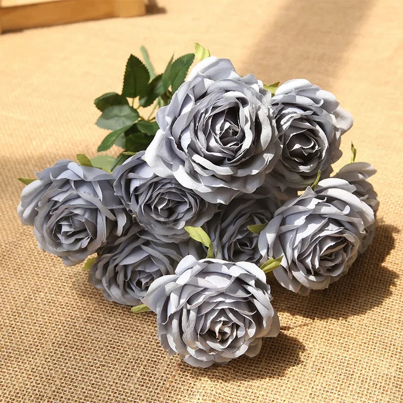 10 Heads Artificial Silk Rose Bouquet – Realistic Faux Roses for Wedding Centerpieces, Party Decor, Home & Garden Floral Arrangement, Valentine’s Day Gift