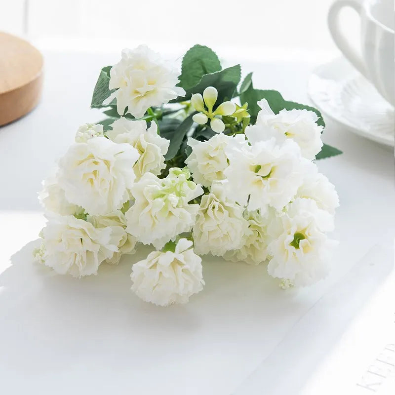 Artificial Small Carnation Bouquet – 5 Fork 15 Head Silk Flowers