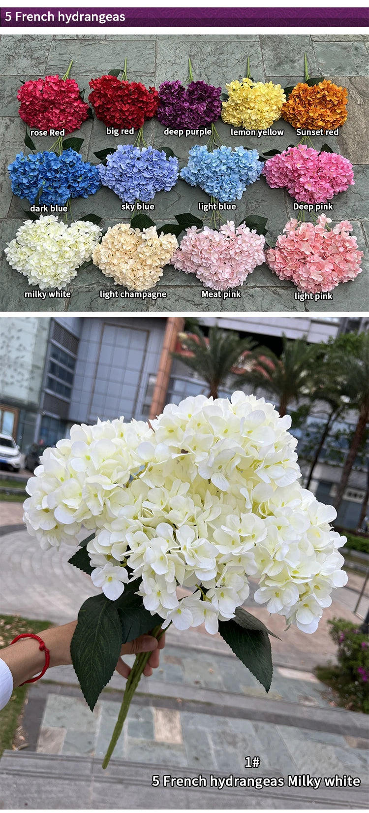 Artificial Hydrangea Bouquet – 5 Heads Silk Flowers