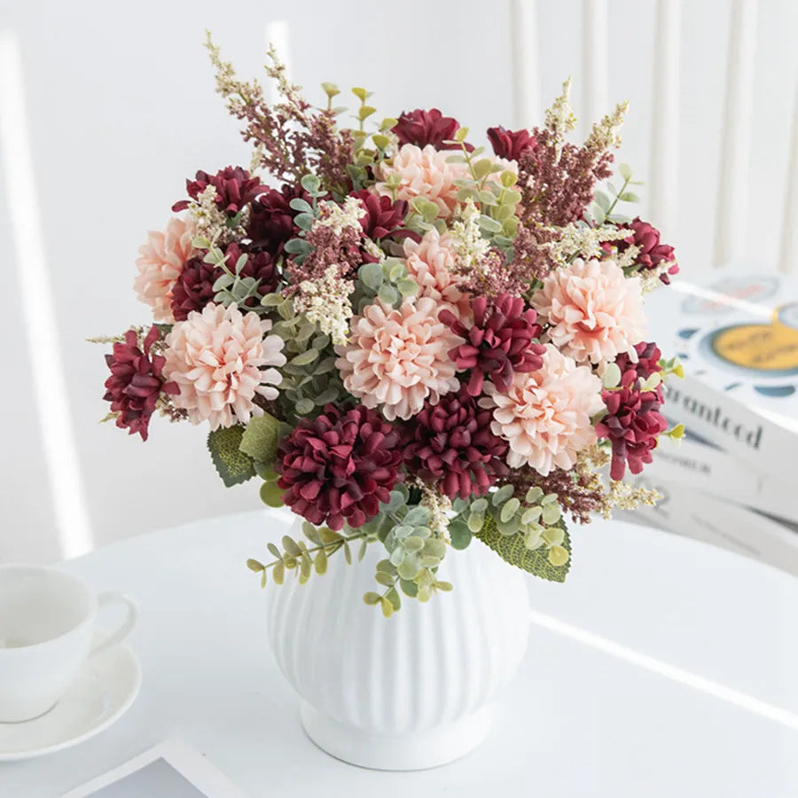 Artificial Lavender Ball Chrysanthemum Bouquet Bulk Arrangement