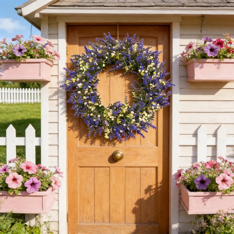 Artificial Lavender Wreath Set – Hanging Lavender Wreaths for Indoor/Outdoor