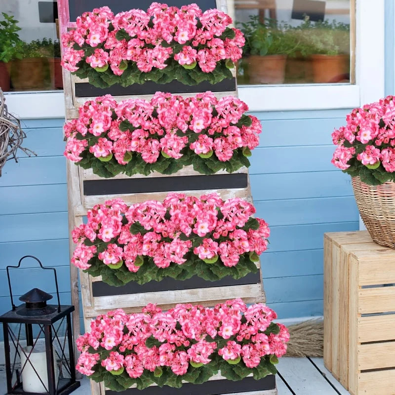 Artificial Pink Geranium Bouquet Bulk – 3 Branch Outdoor Begonia Flowers