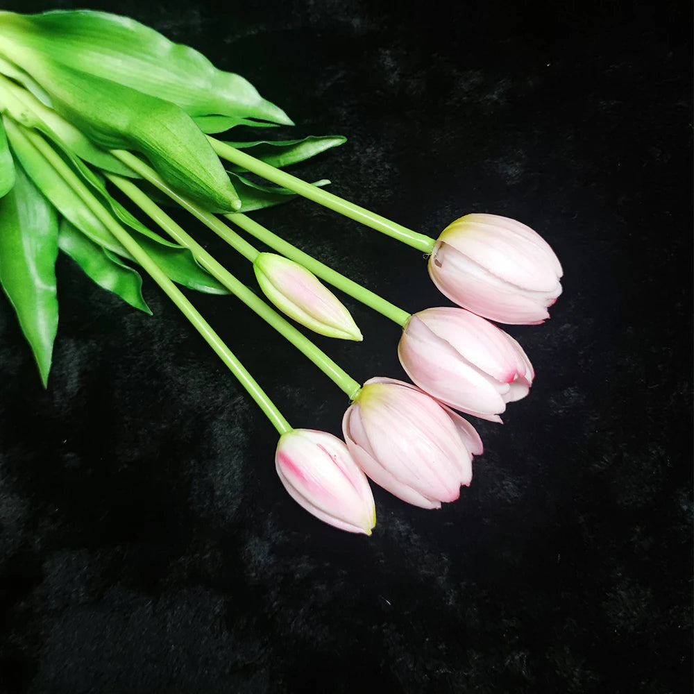 5PCS Real Touch Silicone Tulip Artificial Flower Bouquet Bulk – Latex Faux Tulips