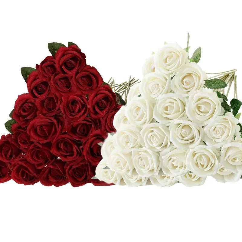 50PCS Velvet Artificial Roses – Real Touch Faux Rose Bouquet for Valentine’s Day, DIY Wedding Bouquets, Party Decorations, Home Decor Floral Arrangements