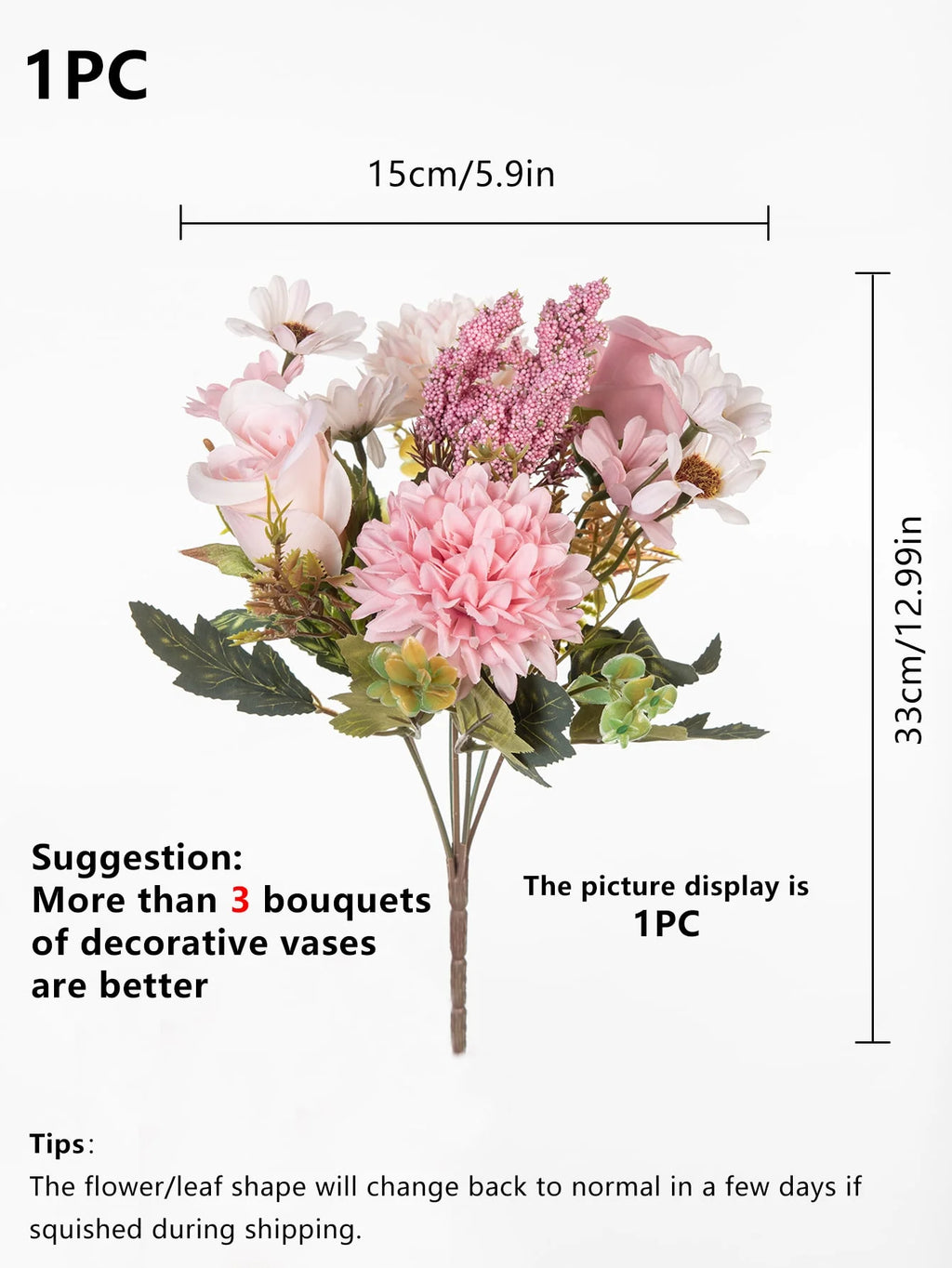 Artificial Rose & Daisy Bouquet 1/3PCS – Silk Fake Flowers