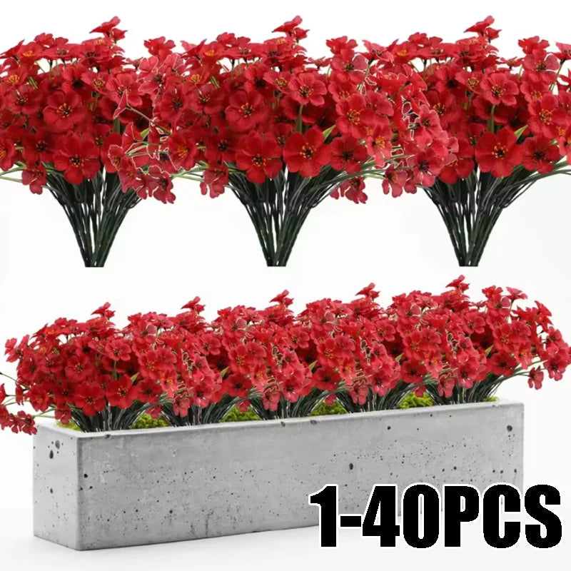 UV Resistant Artificial Purple Spring Flowers – Faux Plastic Outdoor Plants for Garden Beds, Patio Decor, Home Landscaping, and Car Decoration