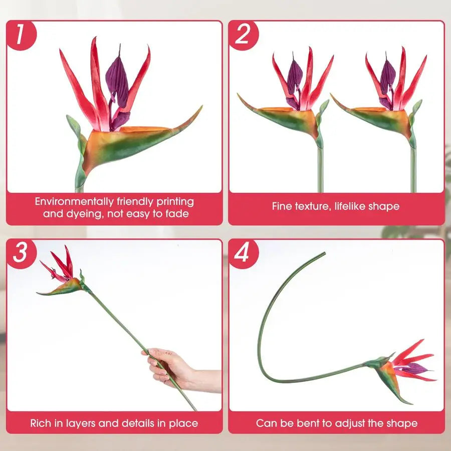12pcs Bird of Paradise Artificial Plant – 24" Tropical Hawaiian Bouquet