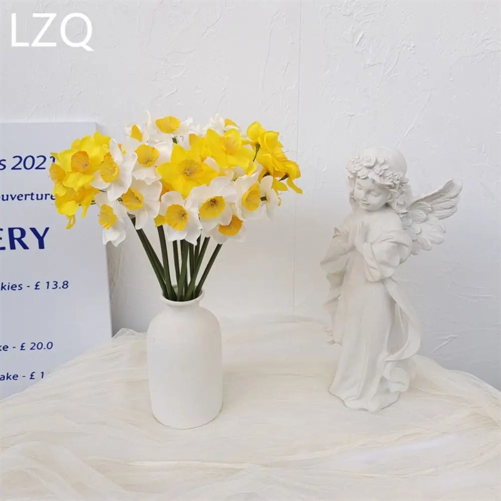 Artificial Daffodil Flower Bouquet – 6PCS Bundle Faux Daffodil Flowers for Wedding Decor, Home Arrangement, Spring Centerpieces & Event Decorations
