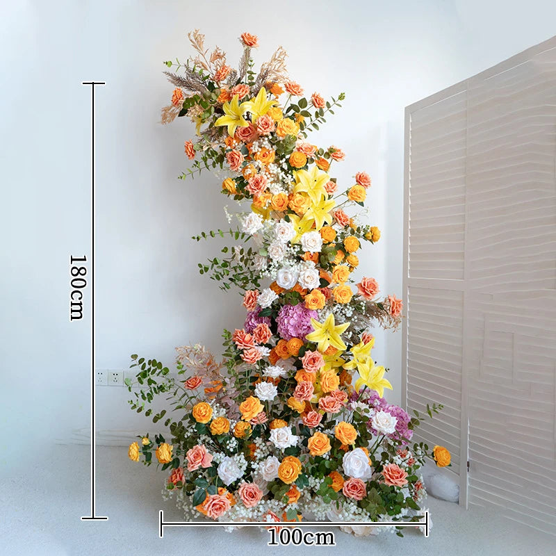 Colorful Rose Wildflower Wedding Arch Backdrop Bulk – Silk Floral Row 160–200cm