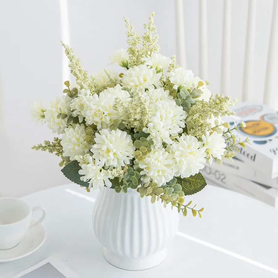 Artificial Lavender Ball Chrysanthemum Bouquet Bulk Arrangement