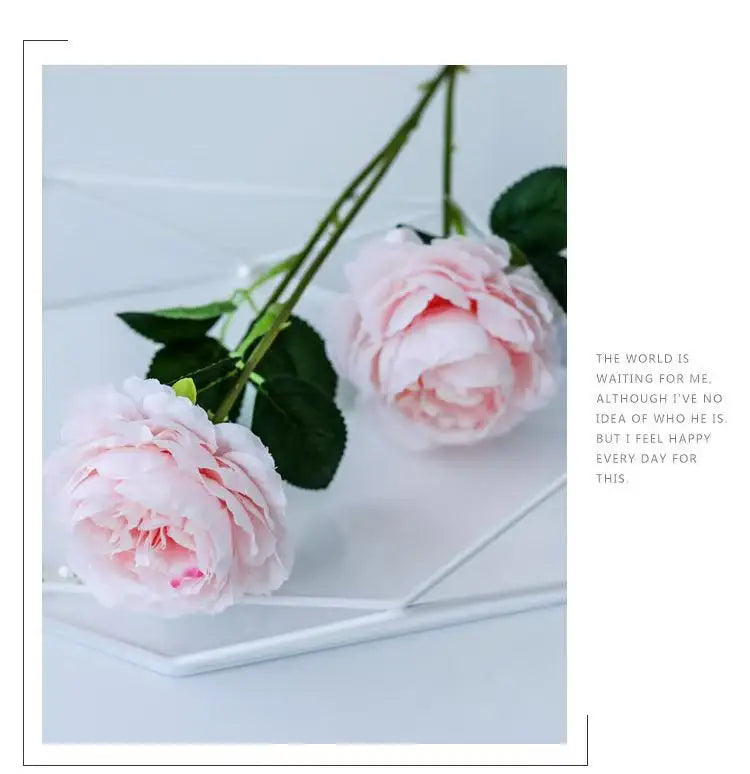 3 Head Artificial Peony & Rose Bouquet – Pink White Silk