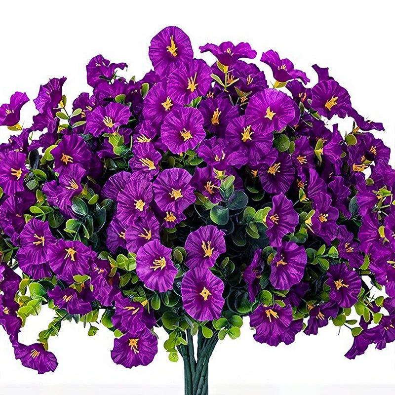 4 Bundles Artificial Morning Glory Flowers – UV Resistant Outdoor