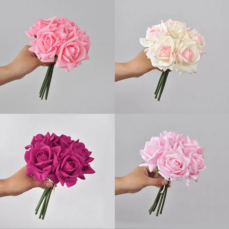 Artificial Rose Bouquet – 5-Head Curled Edge Silk Roses