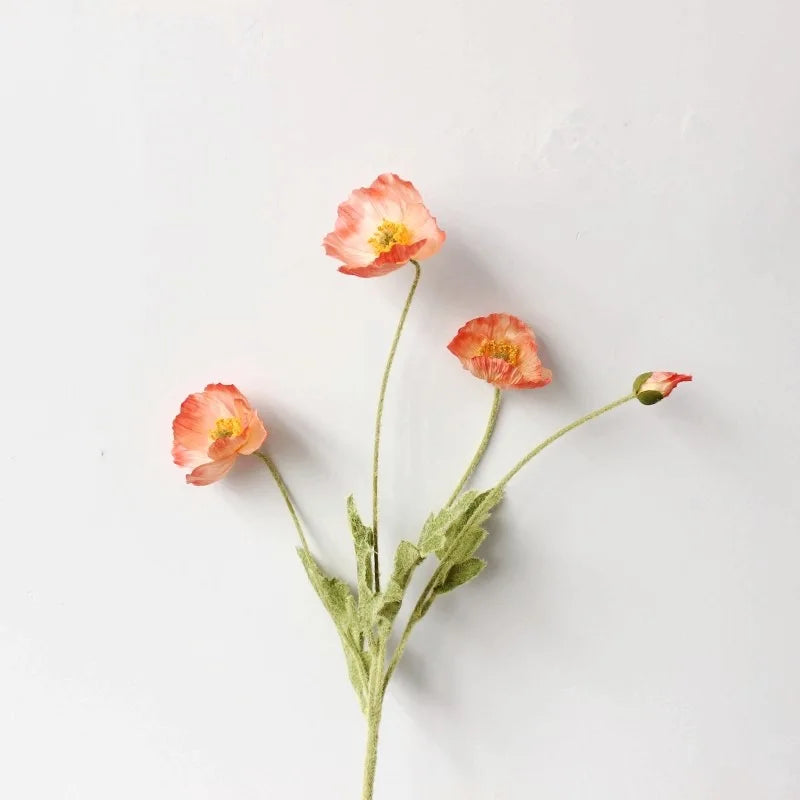 Artificial Poppy Flower Bouquet – 4 Head Silk Faux Poppy Flowers for Home Decor, Wedding Centerpieces, Garden Party Decorations, DIY Floral Arrangements
