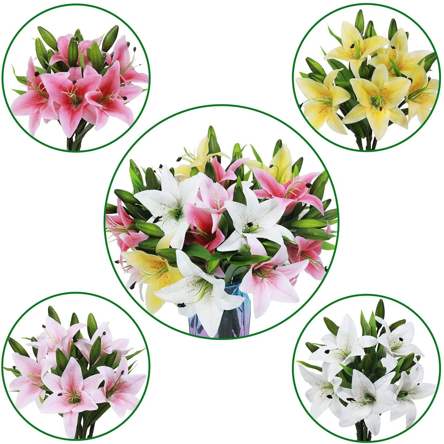 5 Bouquets Artificial Tiger Lily Flowers – Real Touch Faux Lily Bouquets