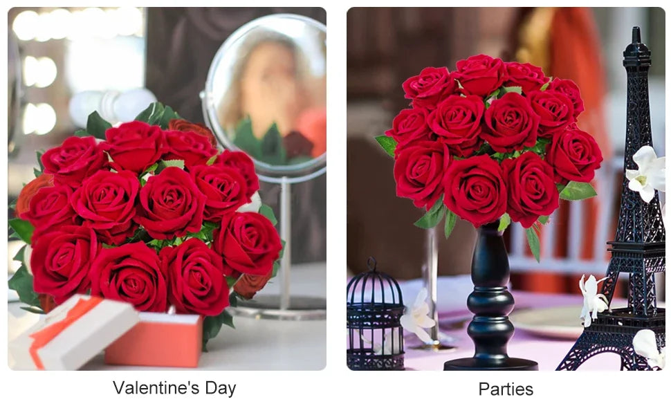50PCS Velvet Artificial Roses – Real Touch Faux Rose Bouquet for Valentine’s Day, DIY Wedding Bouquets, Party Decorations, Home Decor Floral Arrangements