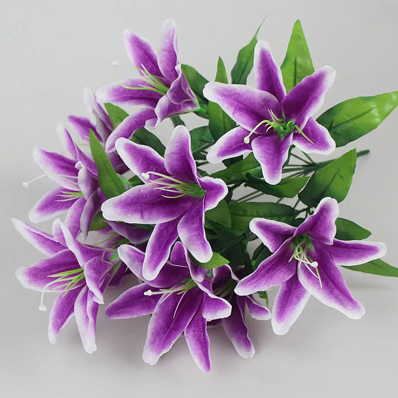 10 Heads Artificial Lily Flower Bouquet Bulk – European Style Multicolor Faux Lilies