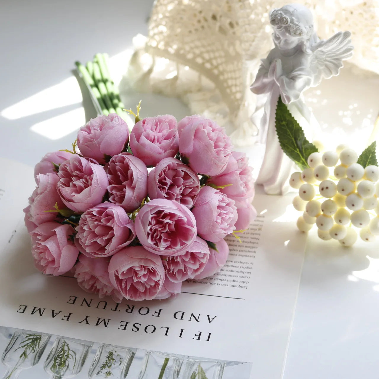 27-Head Artificial Peony & Rose Silk Bouquet Bulk – Rose Pink Arrangement