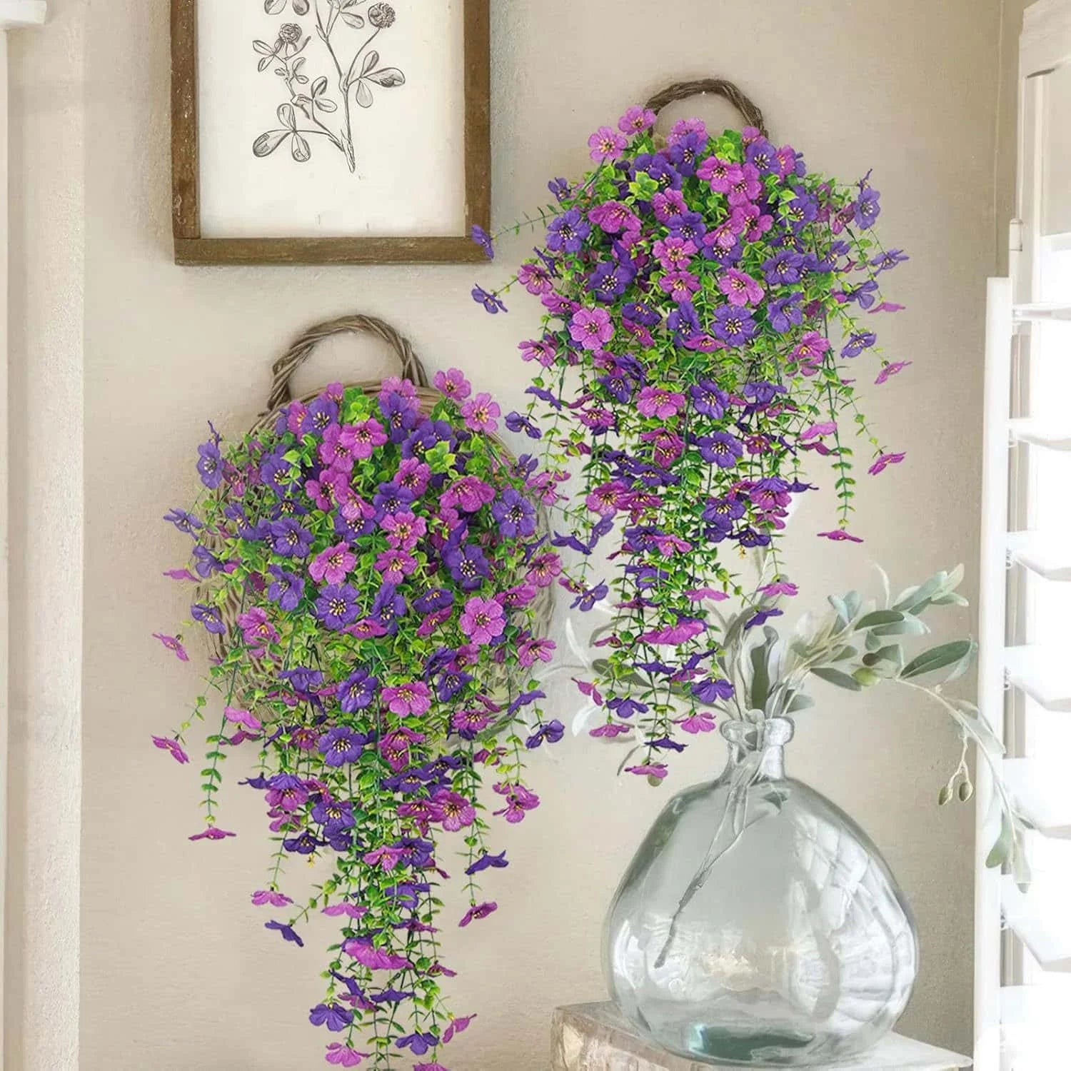 2PCS UV Resistant Hanging Faux Flowers – Mixed Color Silk-Like Artificial Plants for Outdoor Garden, Patio, Home Decor, Spring & Summer Decorations