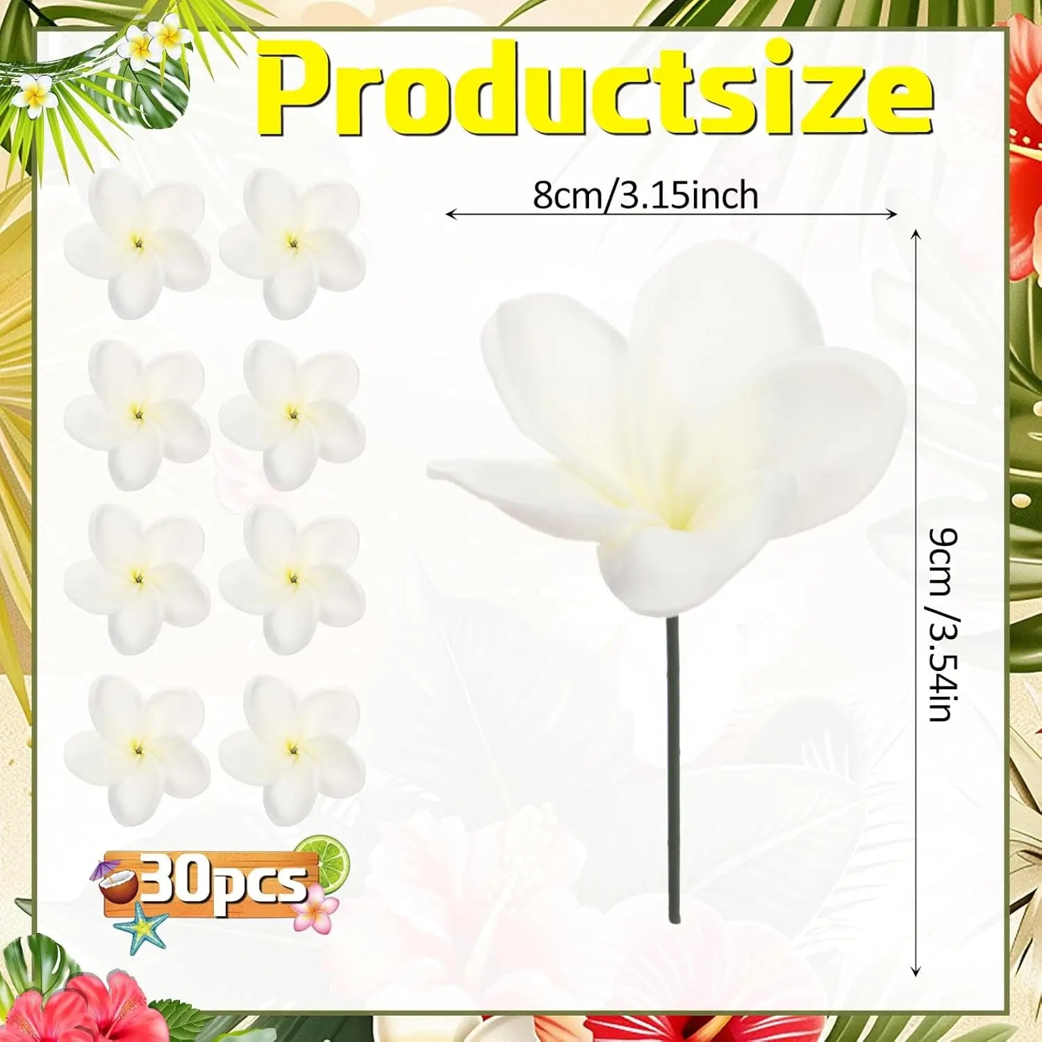 30pcs Hawaiian Plumeria Frangipani PU Artificial Flowers – Tropical DIY