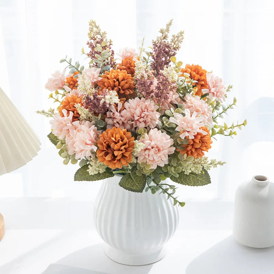 Artificial Lavender Ball Chrysanthemum Bouquet Bulk Arrangement