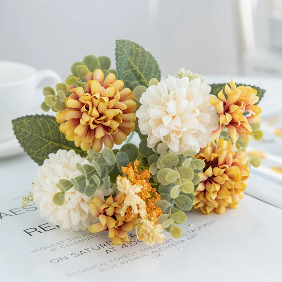 Artificial Lavender Ball Chrysanthemum Bouquet Bulk Arrangement